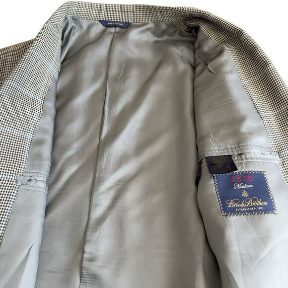 Brooks Brothers Wool Blazer Men's Size 44L Houndstooth Black White Madison 1818 - Picture 9 of 10